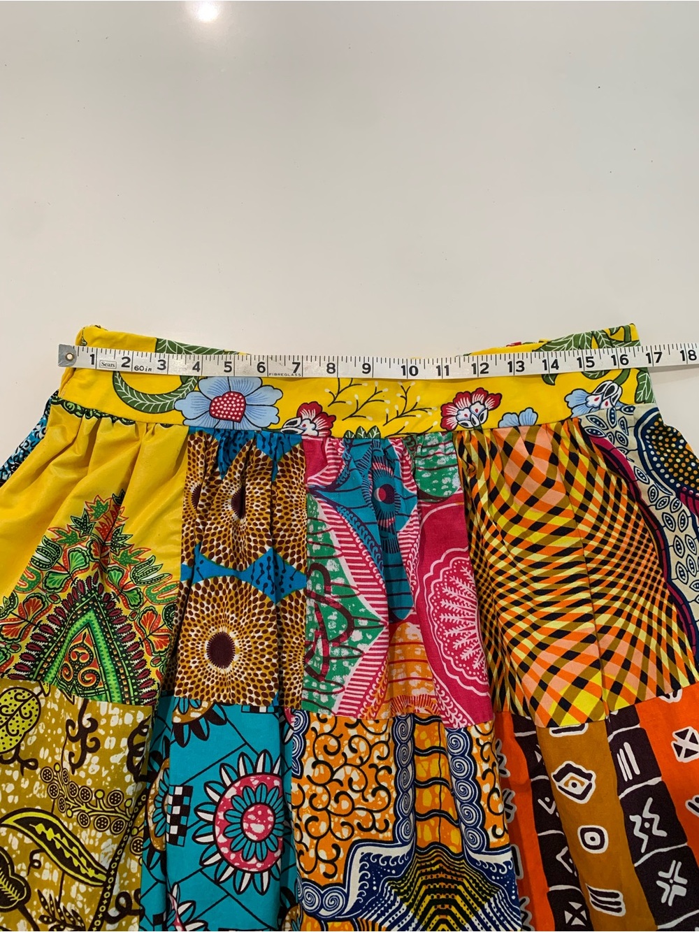 Handmade Bohemian Vibrant Patchwork African Ankara Wax Print Maxi Skirt, L / XL - Picture 6 of 9